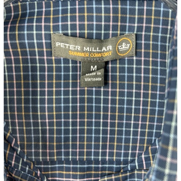 Peter Millar Summer Comfort Shirt Men's Blue Check Long Sleeve Stretch Medium - Picture 7 of 8
